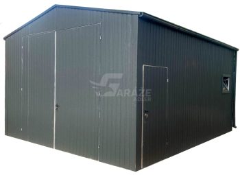 Hala Garaż blaszany 5x5m - brama dwuskrzydłowa - drzwi - okno - antracyt - rynny - dach dwuspadowy  GP678