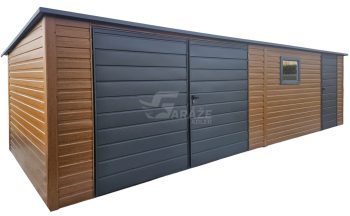 Záhradný domček 8x2m - Dvojkrídlové dvere - dvere - okno - orech svetlý - imitácia dreva - strecha spád dozadu  GP670