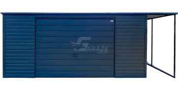 Garaż blaszany 5x6m - wiata 1m - brama - antracyt - dach spad w tył GP655