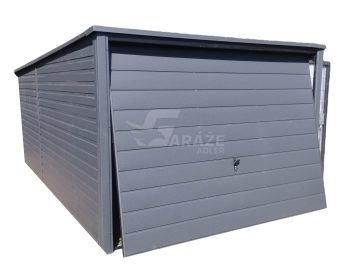 Plechová garáž 3x5 - výklopná brána - dvere - antracit - strecha spád dozadu GP212