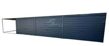Plechová garáž 9x5,5 + prístrešok 3x5,5 - 3x výklopná brána - antracit - strecha spád dozadu GP218