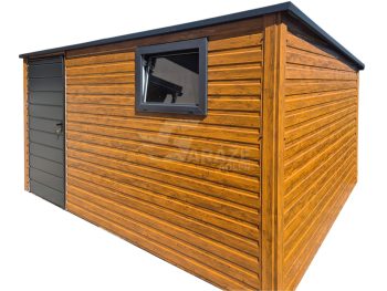 Záhradný domček 4x2,5m - dvere - okno - orech svetlý - imitácia dreva - strecha spád dozadu - rýna okapová GP612