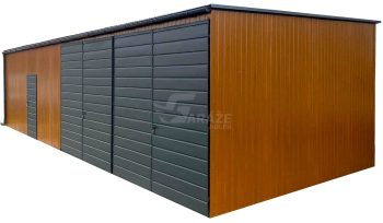 Plechová garáž 12x6m- 2x Dvojkrídlové dvere - dvere - antracit - strecha spád dopredu - rýna okapová GP611