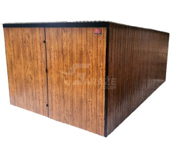 Plechová garáž 3x6 - Dvojkrídlové dvere - imitácia dreva - strecha spád dozadu GP105