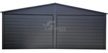 Plechová garáž 6x6m - 2x výklopná brána - antracit - strecha dvojspádová (sedlová) GP592