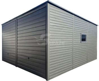Plechová garáž 6x6m - 2x výklopná brána - dvere - okno - antracit - strecha spád dozadu GP594