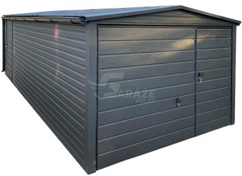plechová garáž 3x6m - výklopná brána - dvere - antracit - strecha dvojspádová (sedlová) - rýna okapová GP581