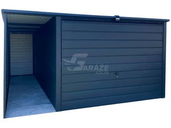 plechová garáž 3x4m - prístrešok 1m - výklopná brána - antracit strecha spád dozadu GP579