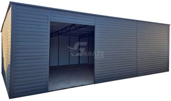 Garaż blaszany - hala magazynowa 9x6m - Otwór - antracyt - dach spad w tył GP571