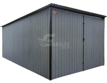 plechová garáž 3x4 - dvojkrídlové dvere - Strieborná - strecha spád dozadu GP575