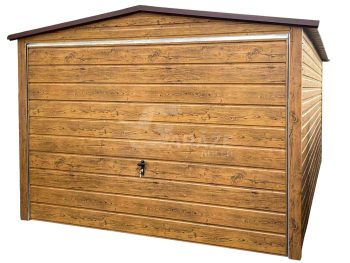 plechová garáž 3x5m - výklopná brána - orech svetlý - imitácia dreva - strecha dvojspádová (sedlová) GP563