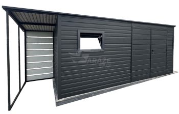Záhradný domček 5x2m + prístrešok 1m - dvere - okno - antracit - strecha spád dozadu GP550