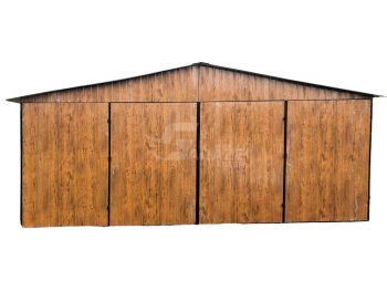 Plechová garáž 6x6 - 2x Dvojkrídlové dvere - imitácia dreva - strecha dvojspádová (sedlová) GP115