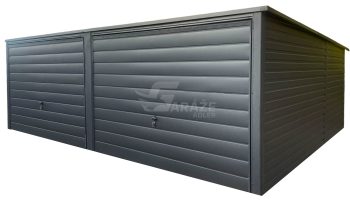 Plechová garáž 6x5m - 2x výklopná brána - antracit - strecha spád dozadu GP523