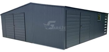 Plechová garáž 7x7,5m + výklenok 2,5m - 2x Dvojkrídlové dvere - 2x okno - antracit - strecha dvojspádová (sedlová) GP481