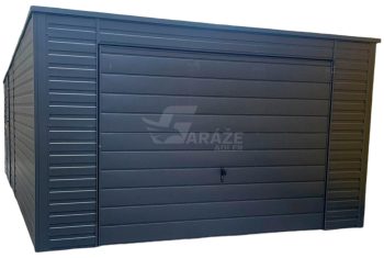Plechová garáž 4x6m - výklopná brána - dvere - okno - antracit - strecha spád dozadu GP480
