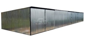 Plechová garáž 17,5m x 5m - 4x Dvojkrídlové dvere - pozinkovaná - spád dozadu GP239