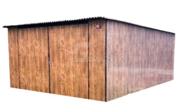 Plechová garáž 4x6 - Dvojkrídlové dvere - imitácia dreva - strecha spád dozadu GP110