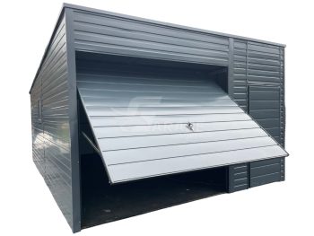 Plechová garáž 4,5x6 - antracit - dvere - okno - strecha spád dozadu GP109