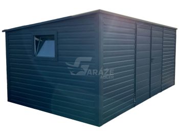 Záhradný domček 5,5x3 - Dvojkrídlové dvere - okno - antracit - strecha spád dozadu GP344
