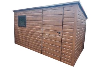 Záhradný domček 3x2,5m - dvere - okno - orech tmavý - imitácia dreva - strecha spád dozadu GP460