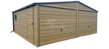 Plechová garáž 6x5,8m - 2x výklopná brána - dvere - okno - imitácia dreva - winchester - imitácia dreva - rýna okapová - strecha dvojspádová (sedlová) GP454
