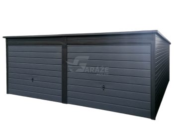 Plechová garáž 6x5 - 2x výklopná brána - antracit - spád dozadu GP124