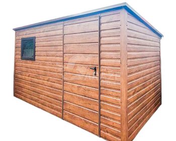 Záhradný domček 3,5x2m - dvere - okno - orech tmavý - imitácia dreva - strecha spád dozadu GP433
