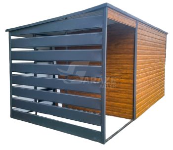 Záhradný domček 3x2m + prístrešok 1,5m - dvere - orech svetlý - antracit - imitácia dreva - strecha spád dozadu GP367