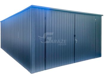 Plechová garáž 4x5m - Dvojkrídlové dvere - antracit - strecha spád dozadu GP423