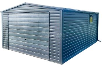 Plechová garáž 4,5x5m - výklopná brána - okno - antracit - rýna okapová - strecha dvojspádová (sedlová) GP422