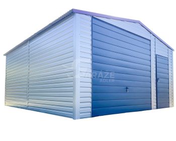 Plechová garáž 5,5x6m - výklopná brána - dvere - 2x okno - Strieborná - antracit - strecha dvojspádová (sedlová) GP415