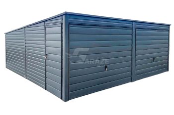 Plechová garáž 6x6m - 2x výklopná brána - dvere - antracit - strecha spád dozadu GP413