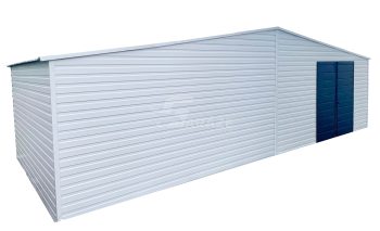 Plechová garáž 8x4 - Dvojkrídlové dvere - biela + antracit - strecha dvojspádová (sedlová) GP131