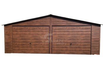Plechová garáž 7x6 - 2x výklopná brána - dvere - imitácia dreva - strecha dvojspádová (sedlová) GP130