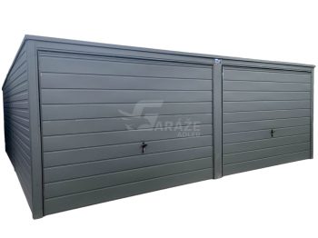 Plechová garáž 6x6 - 2x výklopná brána - antracit - strecha spád dozadu GP136