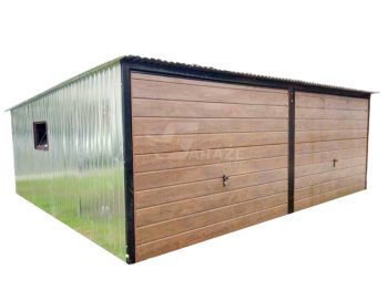 Plechová garáž 6x5 - 2x výklopná brána - dvere - okno - pozinkovaná - strecha spád dozadu GP141