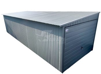 Plechová garáž 3x9 m - 2x výklopná brána - antracit - strecha spád nabok GP191