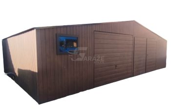 Plechová garáž 11x6 m - výklopná brána - Dvojkrídlové dvere - okno - strecha dvojspádová (sedlová) GP198
