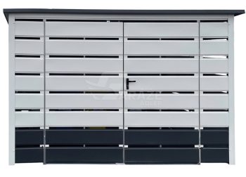 prístrešok na smetné koše 2,6x1,2m - biela + antracit - úložný box - strecha spád dozadu GP725